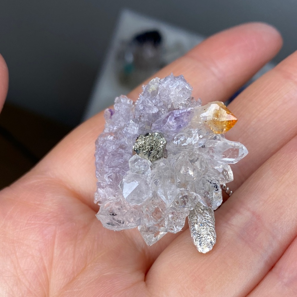 Lavender Crystal Cluster Statement Ring - Natural… - image 5
